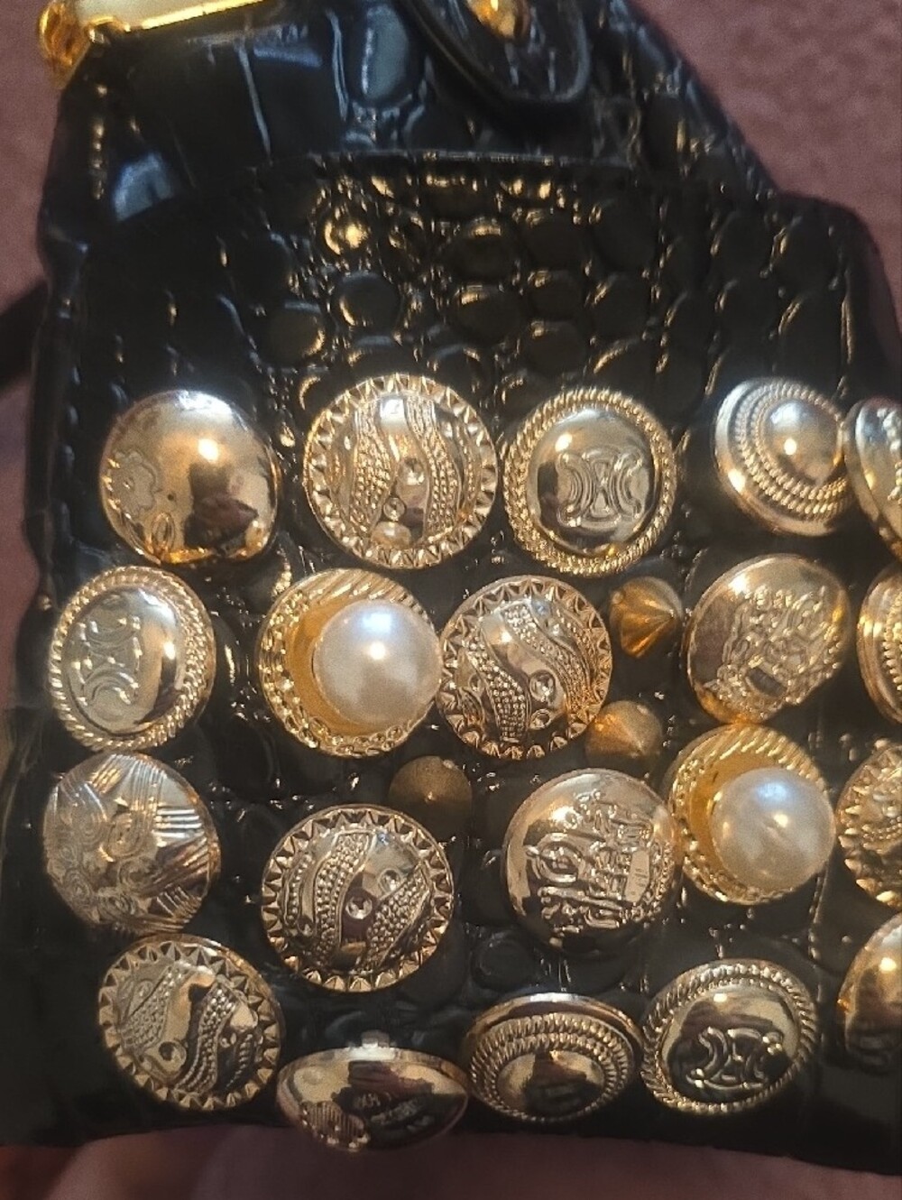 Embellished Black Crossbody Bag with Gold Accents - Picture 4 of 8